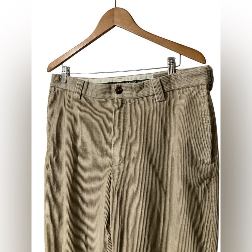 LL Bean Corduroy Pants Size 35 x 28 Thick Wale Comfort Waist Tan